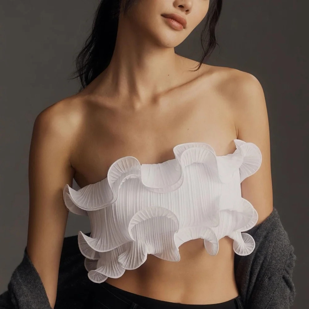NWT  Anthropologie Pleated Ruffle Bandeau Bra  Small